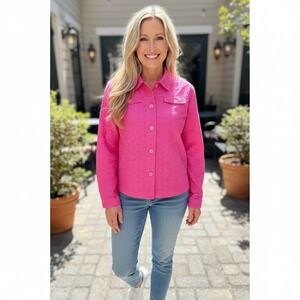 Laura Ashley Petite Pink Eyelet Cotton Jacket Button Front Floral Embroidered PL